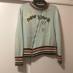 New York vintage style zipper hoodie blue marlin